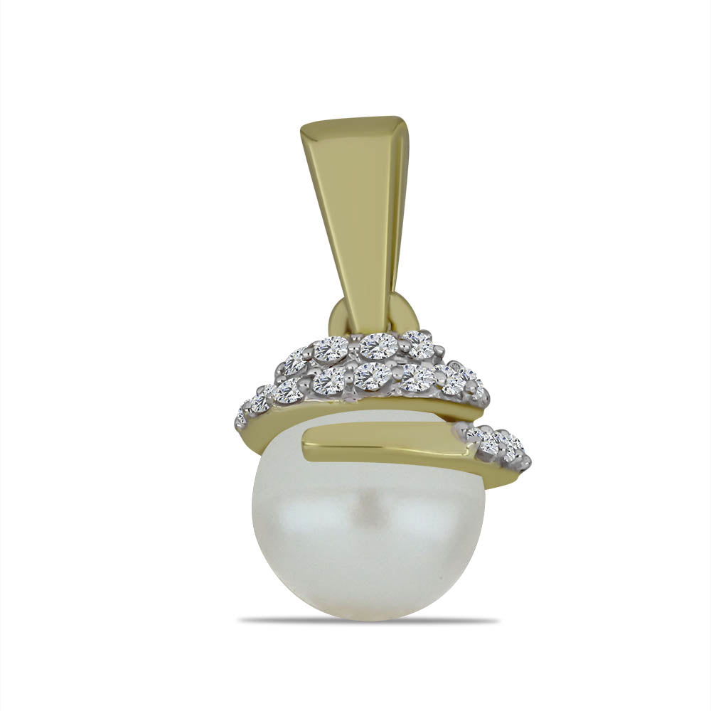 Pozlacené Stříbro 925/1000 - Přívěsek s Bílou Sladkovodní Perlou a Bílým Topazem - Karátové číslo: 3.37. přibližná hmotnost: 1.86 gramů