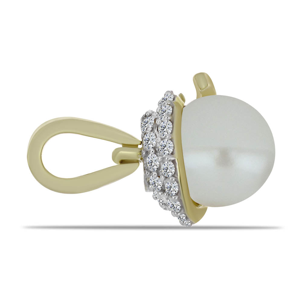 Pozlacené Stříbro 925/1000 - Přívěsek s Bílou Sladkovodní Perlou a Bílým Topazem - Karátové číslo: 3.37. přibližná hmotnost: 1.86 gramů 2 