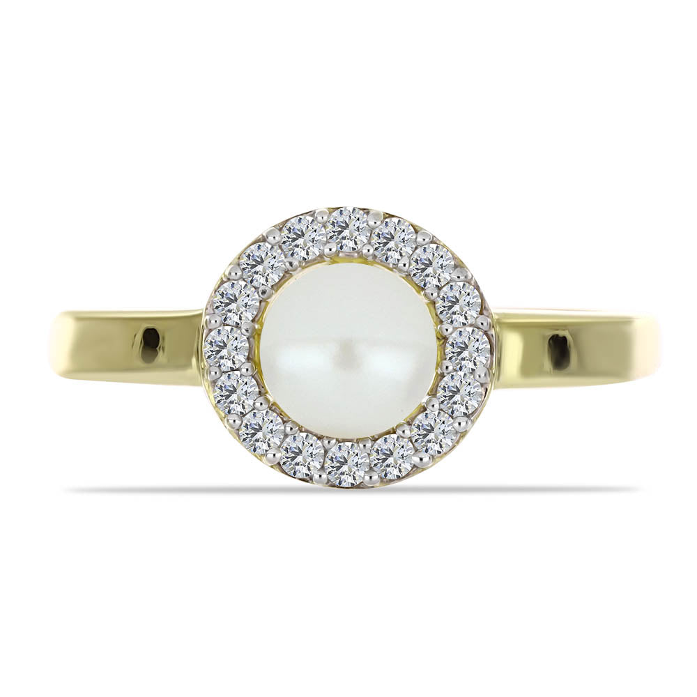 Pozlacené Stříbro 925/1000 - Prsten s Bílou Sladkovodní Perlou a Bílým Topazem - Karátové číslo: 1.47. přibližná hmotnost: 2.84 gramů 1 