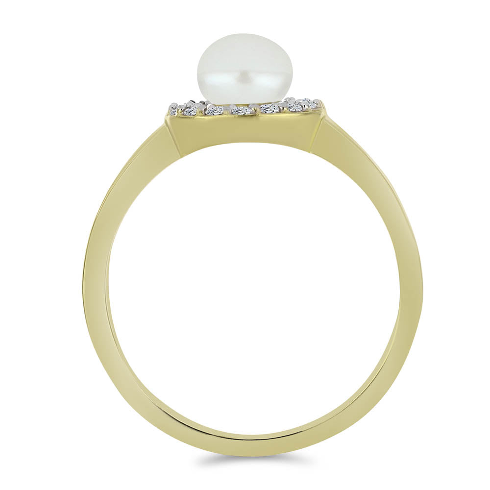 Pozlacené Stříbro 925/1000 - Prsten s Bílou Sladkovodní Perlou a Bílým Topazem - Karátové číslo: 1.47. přibližná hmotnost: 2.84 gramů 2 