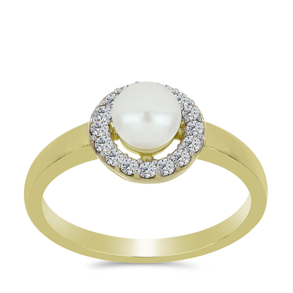 Pozlacené Stříbro 925/1000 - Prsten s Bílou Sladkovodní Perlou a Bílým Topazem - Karátové číslo: 1.47. přibližná hmotnost: 2.84 gramů 3 