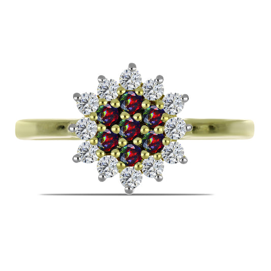 Pozlacené Stříbro 925/1000 - Prsten s Půlnočně Černým Etiopským Opálem z Lega Dembi a Bílým Topazem - Karátové číslo: 0.64. přibližná hmotnost: 2.69 gramů