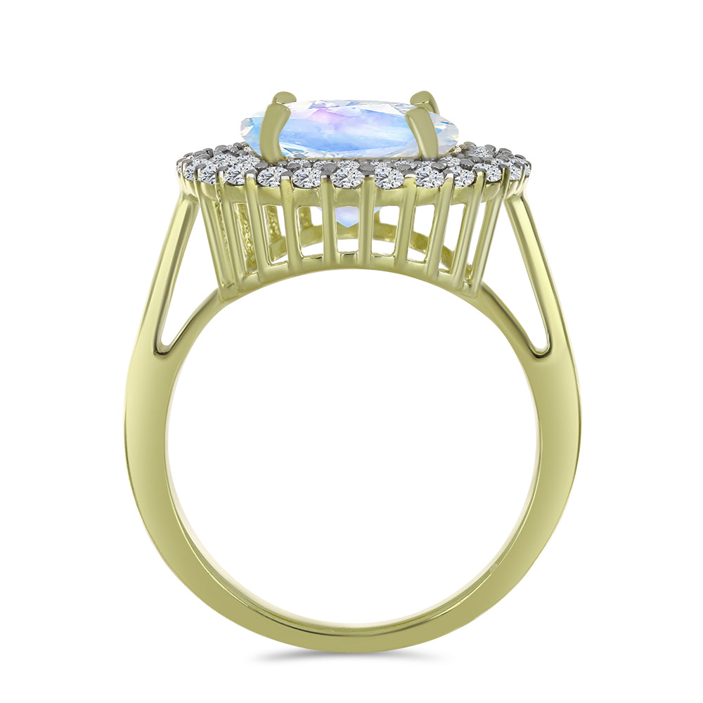 Pozlacený Stříbrný Prsten s Duhovým Měsíčním Kamenem a Akvamarínem 2 