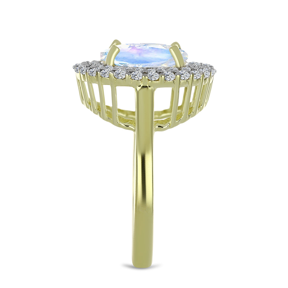 Pozlacený Stříbrný Prsten s Duhovým Měsíčním Kamenem a Akvamarínem 4 