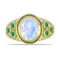 Pozlacený Stříbrný Prsten s Duhovým Měsíčním Kamenem a Brazilským Smaragdem