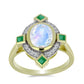 Pozlacený Stříbrný Prsten s Duhovým Měsíčním Kamenem a Brazilským Smaragdem