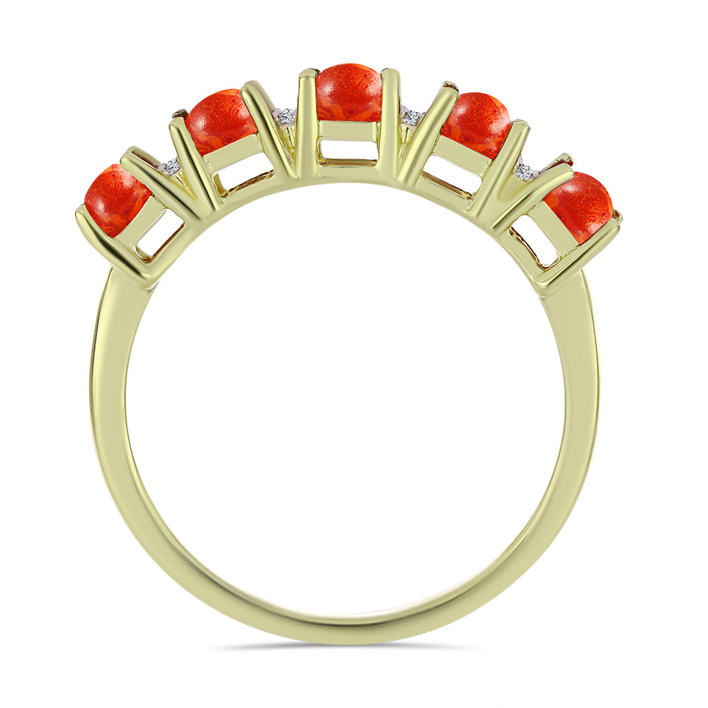 Pozlacené Stříbro 925/1000 - Prsten s Červeným Houbovým Korálem a Bílým Topazem - Karátové číslo: 1.61. přibližná hmotnost: 2.85 gramů