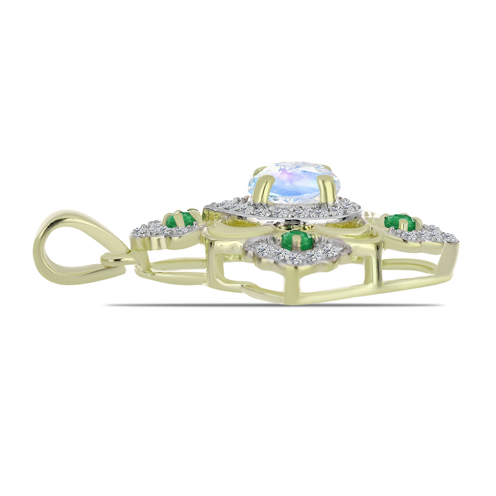 Pozlacené stříbro 925/1000 Přívěsek s Duhovým Měsíčním Kamenem a Brazilským Smaragdem - Karátové číslo: 1.51. přibližná hmotnost: 2.91 gramů 2 