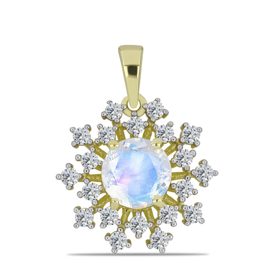 Pozlacený Stříbrný Přívěsek s Duhovým Měsíčním Kamenem a Bílým Topazem