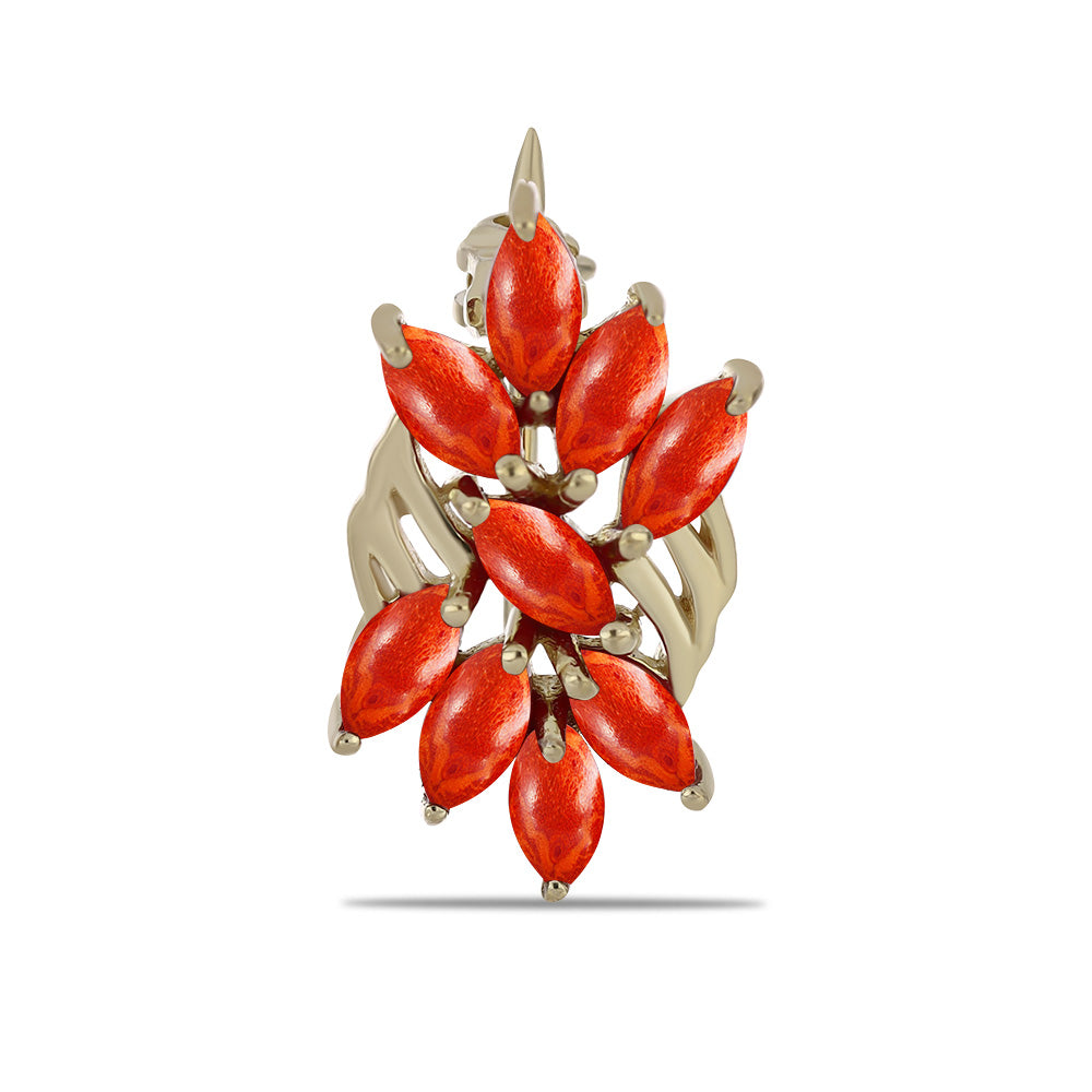 Pozlacené Stříbro 925/1000 - Brož s Červeným Houbovým Korálem - Karátové číslo: 1.5. přibližná hmotnost: 2.13 gramů