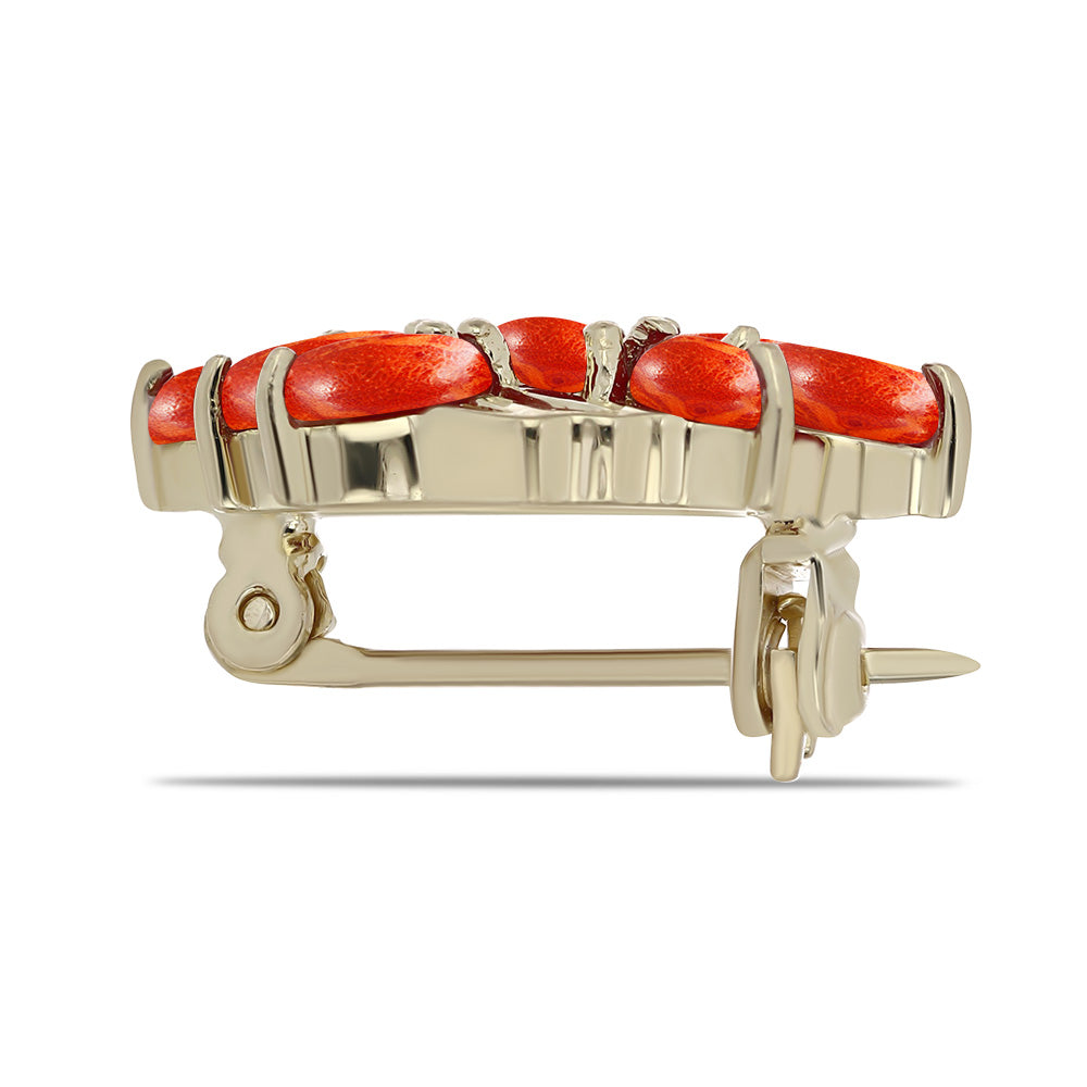 Pozlacené Stříbro 925/1000 - Brož s Červeným Houbovým Korálem - Karátové číslo: 1.5. přibližná hmotnost: 2.13 gramů 2 