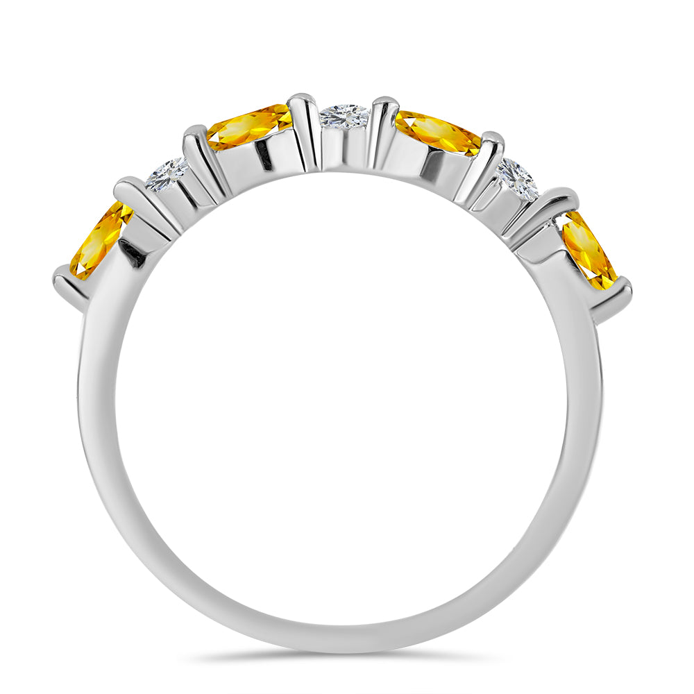 Stříbro 925/1000 - Prsten s Uralským Citrínem a Bílým Topazem - Karátové číslo: 0.42. přibližná hmotnost: 1.73 gramů