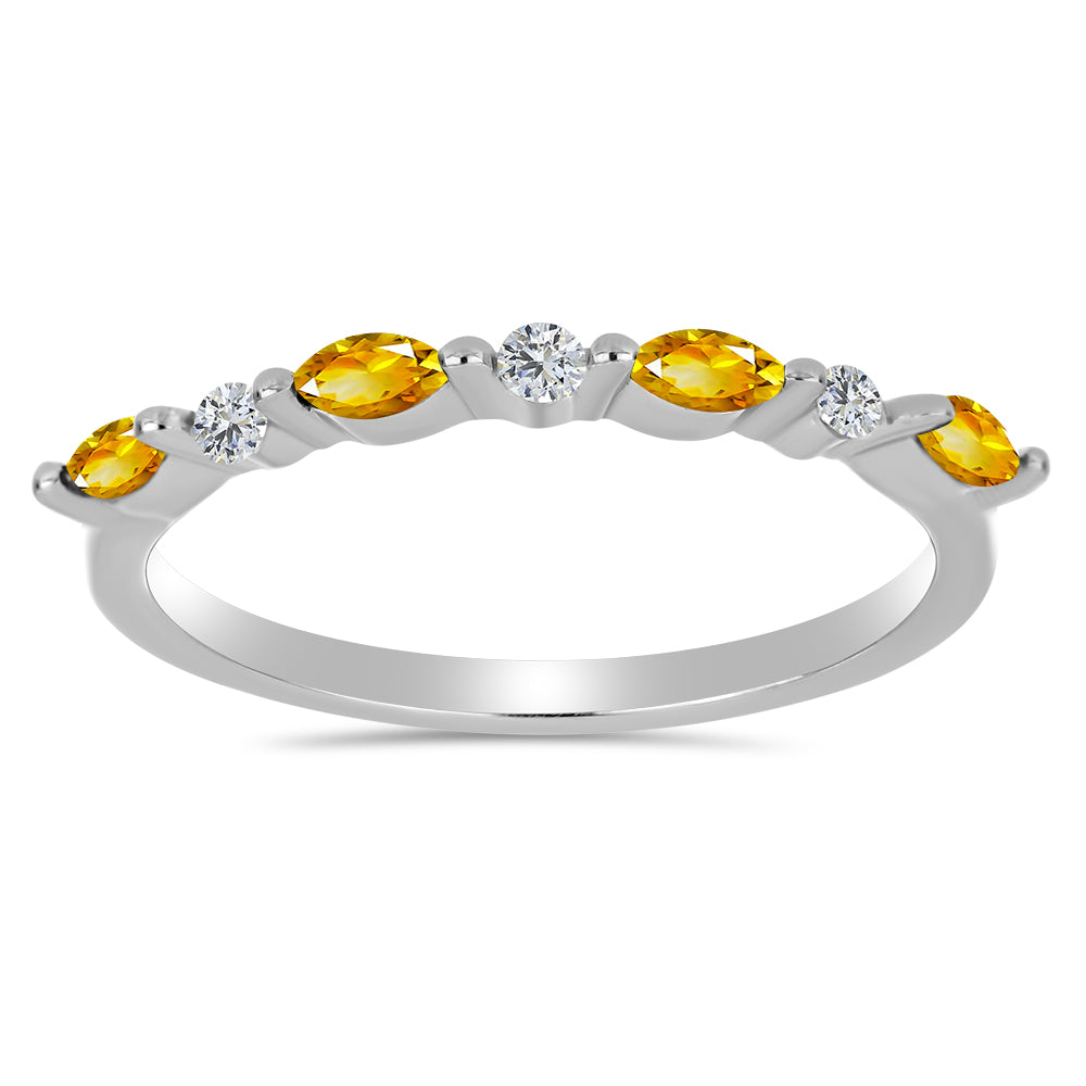 Stříbro 925/1000 - Prsten s Uralským Citrínem a Bílým Topazem - Karátové číslo: 0.42. přibližná hmotnost: 1.73 gramů 1 