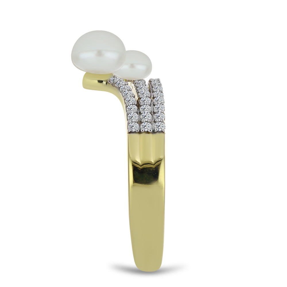 Pozlacené Stříbro 925/1000 - Prsten s Bílou Sladkovodní Perlou a Bílým Topazem - Karátové číslo: 2.36. přibližná hmotnost: 3.36 gramů 4 