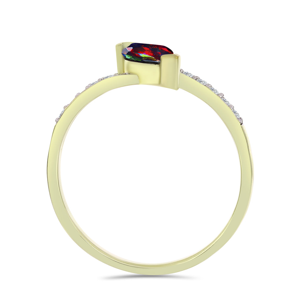 Pozlacený Stříbrný Prsten s Půlnočně Černým Etiopským Opálem z Lega Dembi a Bílým Topazem 2 