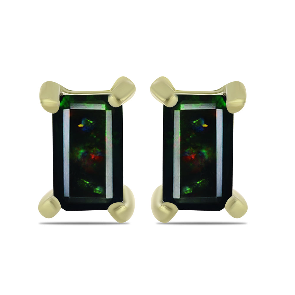 Pozlacené Stříbro 925/1000 - Náušnice s Půlnočně Černým Etiopským Opálem z Lega Dembi - Karátové číslo: 0.38. přibližná hmotnost: 1.04 gramů 1 