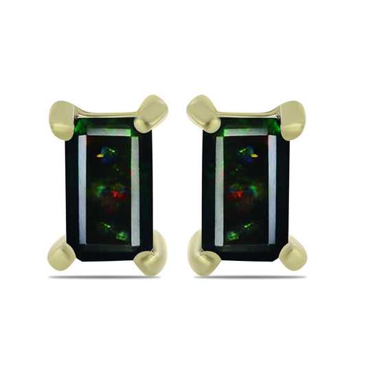 Pozlacené Stříbro 925/1000 - Náušnice s Půlnočně Černým Etiopským Opálem z Lega Dembi - Karátové číslo: 0.38. přibližná hmotnost: 1.04 gramů