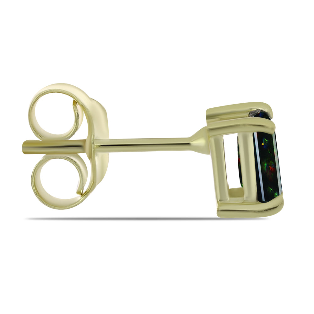 Pozlacené Stříbro 925/1000 - Náušnice s Půlnočně Černým Etiopským Opálem z Lega Dembi - Karátové číslo: 0.38. přibližná hmotnost: 1.04 gramů 2 