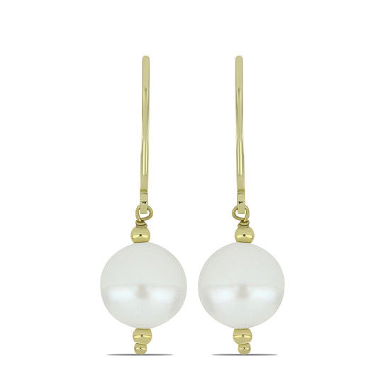 Pozlacené Stříbro 925/1000 - Náušnice s Bílou Sladkovodní Perlou - Karátové číslo: 10.48. přibližná hmotnost: 3.19 gramů