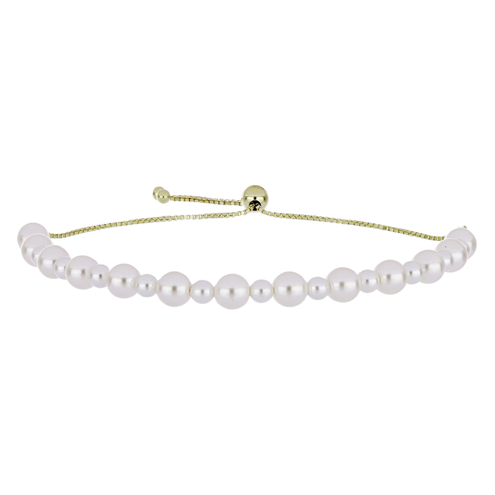 Pozlacené Stříbro 925/1000 - Náramek s Bílou Sladkovodní Perlou - Karátové číslo: 23.75. přibližná hmotnost: 6.51 gramů