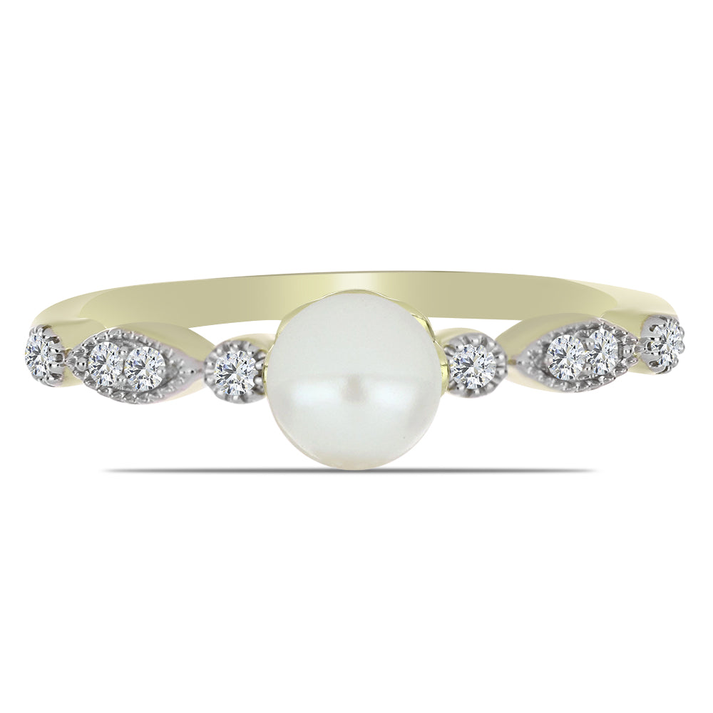 Pozlacený Stříbrný Prsten s Bílou Sladkovodní Perlou a Bílým Topazem 1 