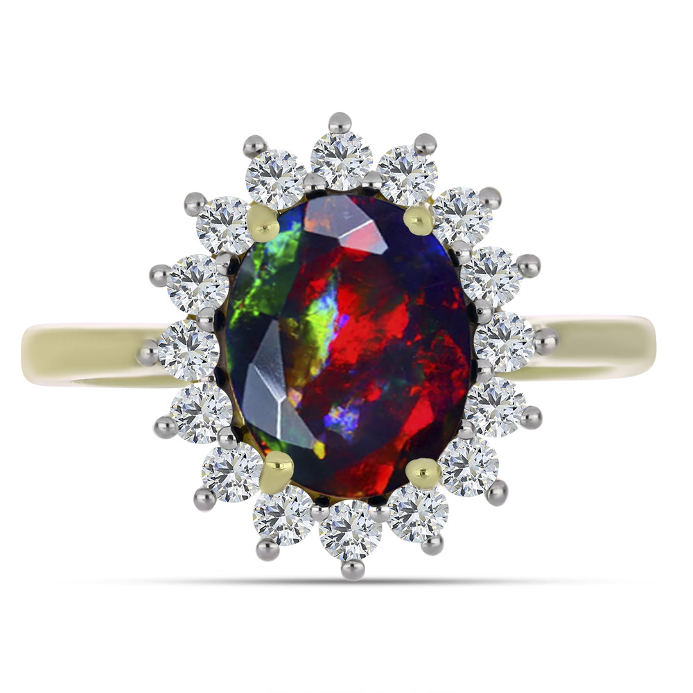 Pozlacený Stříbrný Prsten s Půlnočně Černým Etiopským Opálem z Lega Dembi a Bílým Topazem