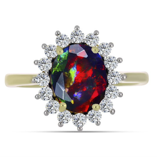 Pozlacený Stříbrný Prsten s Půlnočně Černým Etiopským Opálem z Lega Dembi a Bílým Topazem