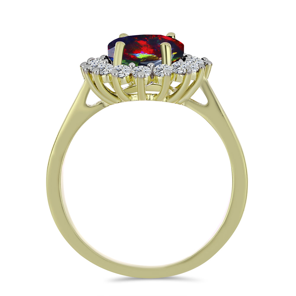 Pozlacený Stříbrný Prsten s Půlnočně Černým Etiopským Opálem z Lega Dembi a Bílým Topazem 2 