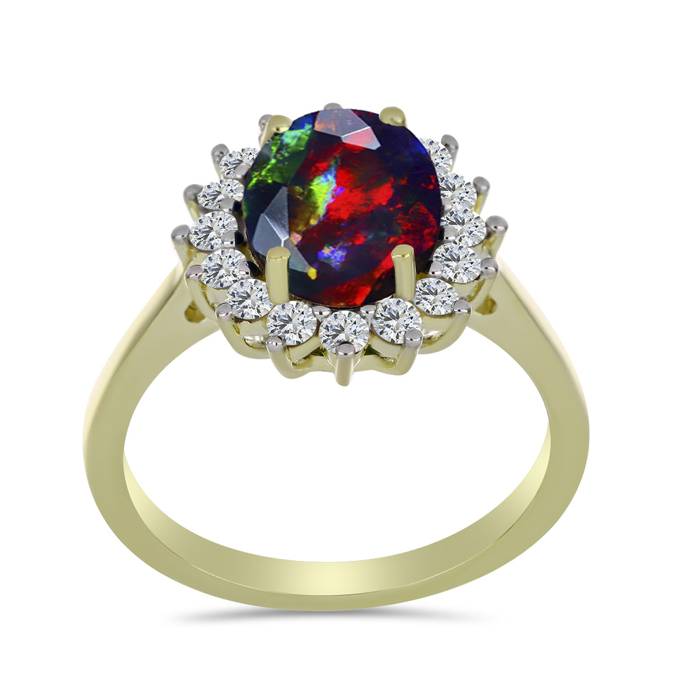 Pozlacený Stříbrný Prsten s Půlnočně Černým Etiopským Opálem z Lega Dembi a Bílým Topazem