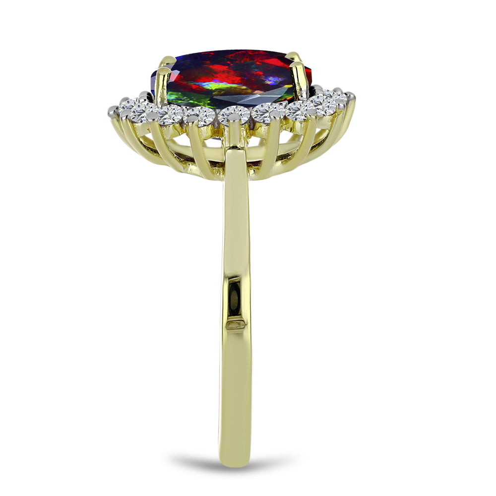 Pozlacený Stříbrný Prsten s Půlnočně Černým Etiopským Opálem z Lega Dembi a Bílým Topazem 4 