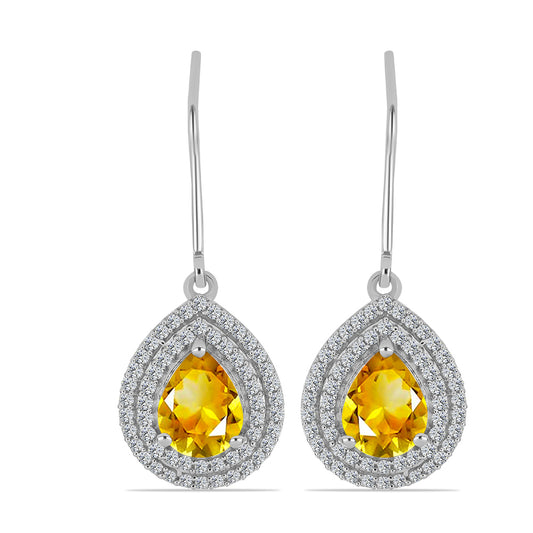 925 / 1000 Sterlingové Stříbro Náušnice s Uralským Citrínem a Bílým Topazem