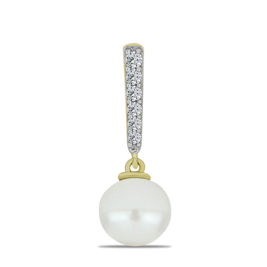 Pozlacený Stříbrný Přívěsek s Bílou Sladkovodní Perlou a Bílým Topazem