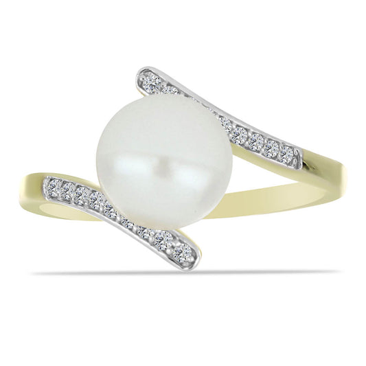 Pozlacený Stříbrný Prsten s Bílou Sladkovodní Perlou a Bílým Topazem