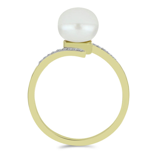Pozlacený Stříbrný Prsten s Bílou Sladkovodní Perlou a Bílým Topazem