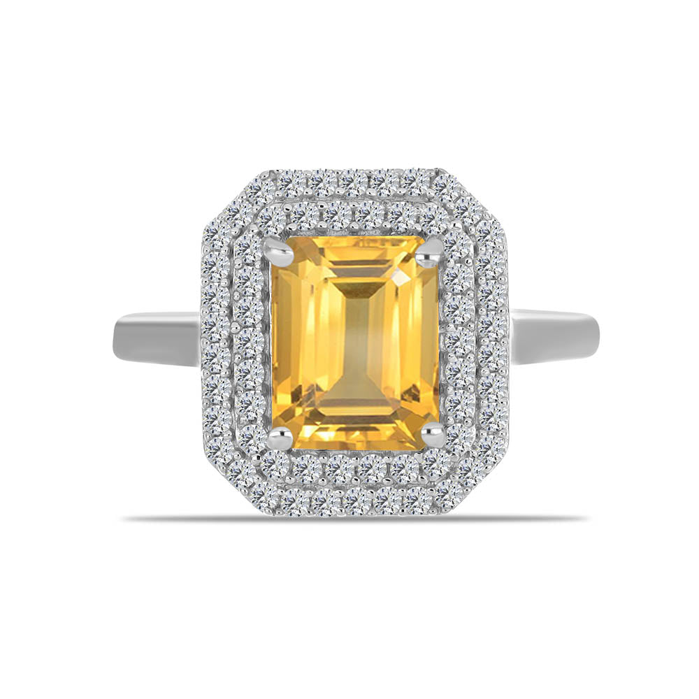 Stříbro 925/1000 Prsten s Uralským Citrínem a Bílým Topazem - Karátové číslo: 2.62. přibližná hmotnost: 3.76 gramů