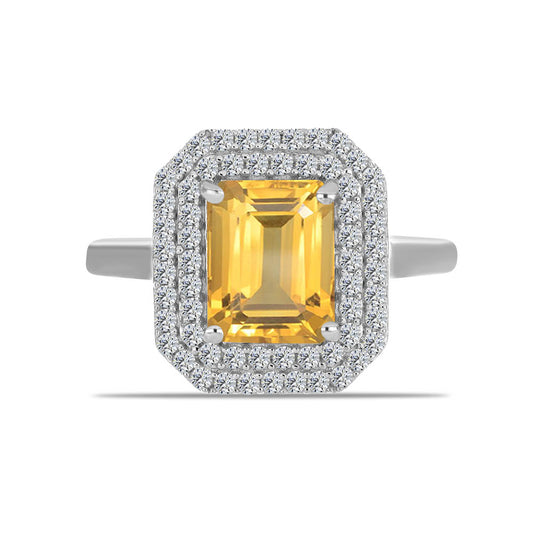 Stříbro 925/1000 Prsten s Uralským Citrínem a Bílým Topazem - Karátové číslo: 2.62. přibližná hmotnost: 3.76 gramů