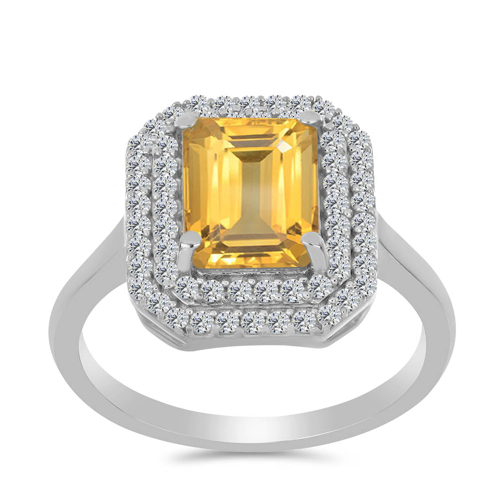 Stříbro 925/1000 Prsten s Uralským Citrínem a Bílým Topazem - Karátové číslo: 2.62. přibližná hmotnost: 3.76 gramů 3 