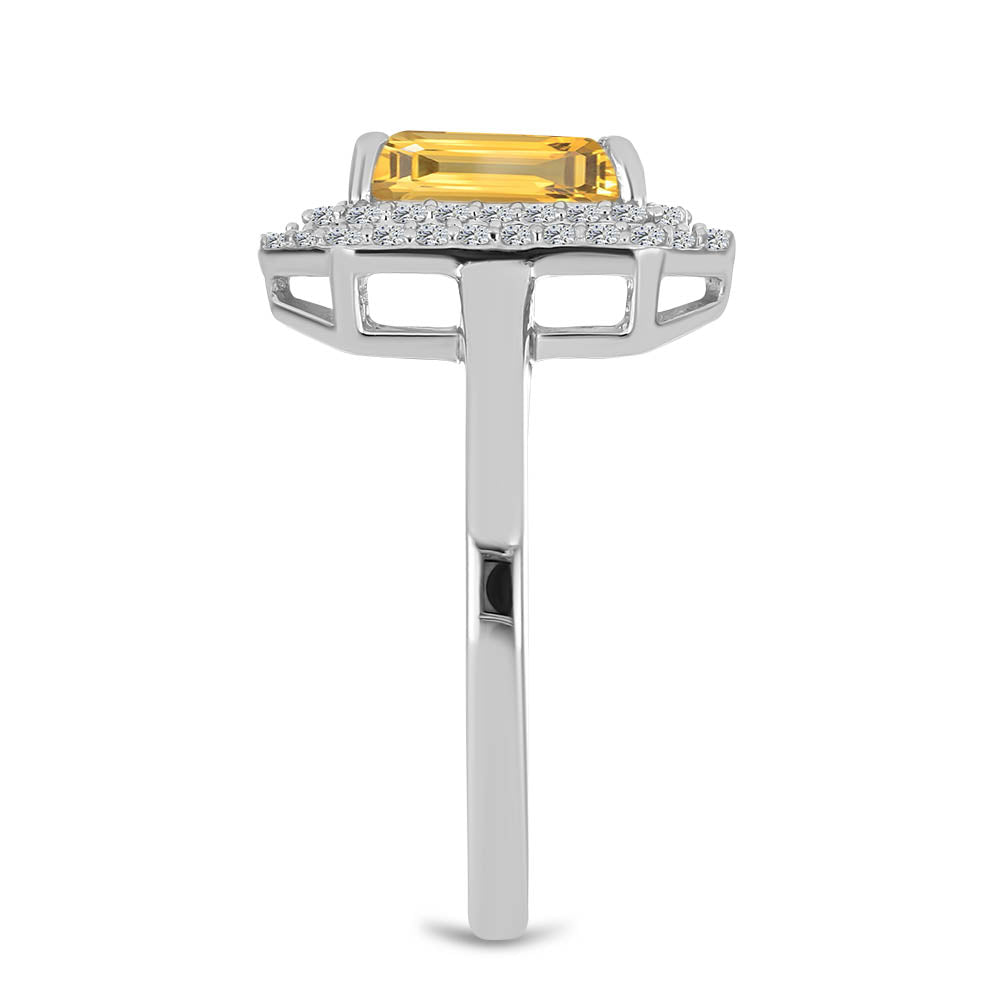 Stříbro 925/1000 Prsten s Uralským Citrínem a Bílým Topazem - Karátové číslo: 2.62. přibližná hmotnost: 3.76 gramů