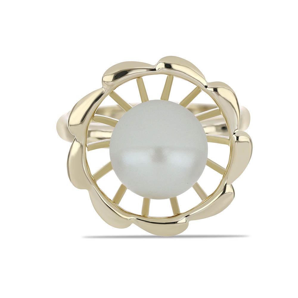 Pozlacené Stříbro 925/1000 - Prsten s Bílou Sladkovodní Perlou - Karátové číslo: 6. přibližná hmotnost: 5.26 gramů 1 