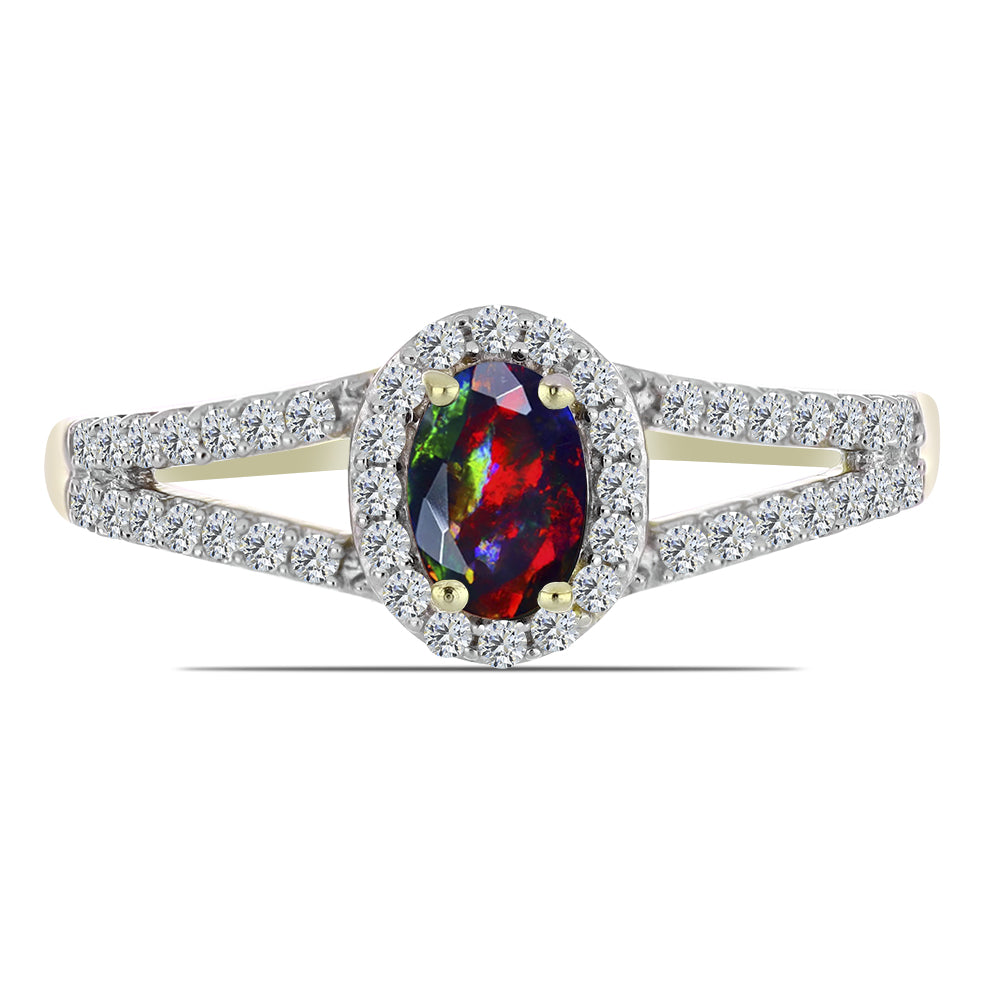 Pozlacené stříbro 925/1000 Prsten s Půlnočně Černým Etiopským Opálem z Lega Dembi a Bílým Topazem - Karátové číslo: 0.63. přibližná hmotnost: 2.43 gramů 1 