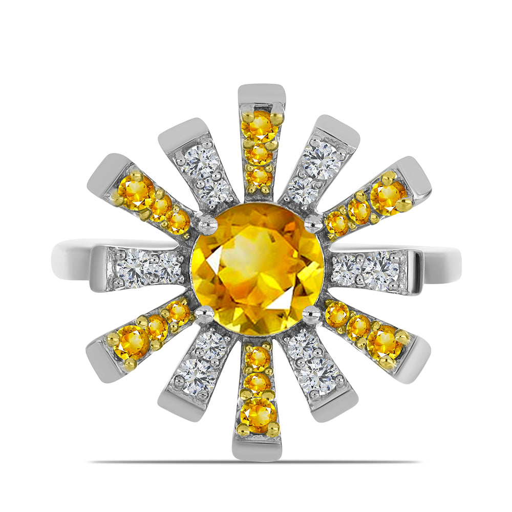 Stříbro 925/1000 - Prsten s Uralským Citrínem - Karátové číslo: 1.91. přibližná hmotnost: 4.44 gramů