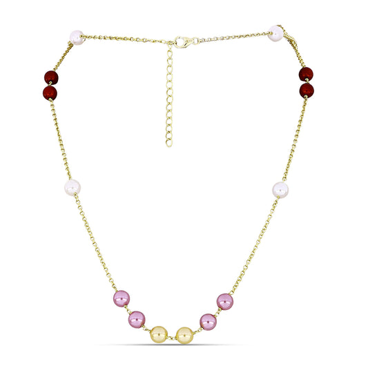 Pozlacené Stříbro 925/1000 - Náhrdelník s Bílou Sladkovodní Perlou a Broskvovou Sladkovodní Perlou - Karátové číslo: 19.97. přibližná hmotnost: 7.18 gramů