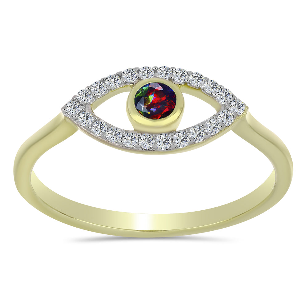 Pozlacené Stříbro 925/1000 - Prsten s Půlnočně Černým Etiopským Opálem z Lega Dembi a Bílým Topazem - Karátové číslo: 0.26. přibližná hmotnost: 1.94 gramů 3 