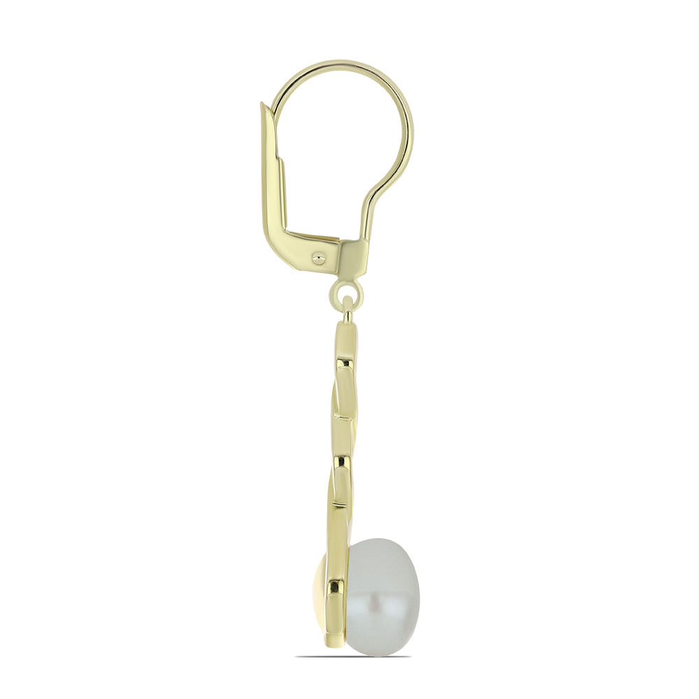 Pozlacené Stříbrné Náušnice s Bílou Sladkovodní Perlou 2 