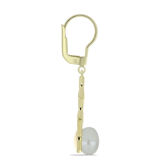 Pozlacené Stříbrné Náušnice s Bílou Sladkovodní Perlou