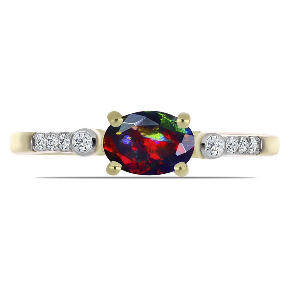 Pozlacený Stříbrný Prsten s Půlnočně Černým Etiopským Opálem z Lega Dembi a Bílým Topazem 1 