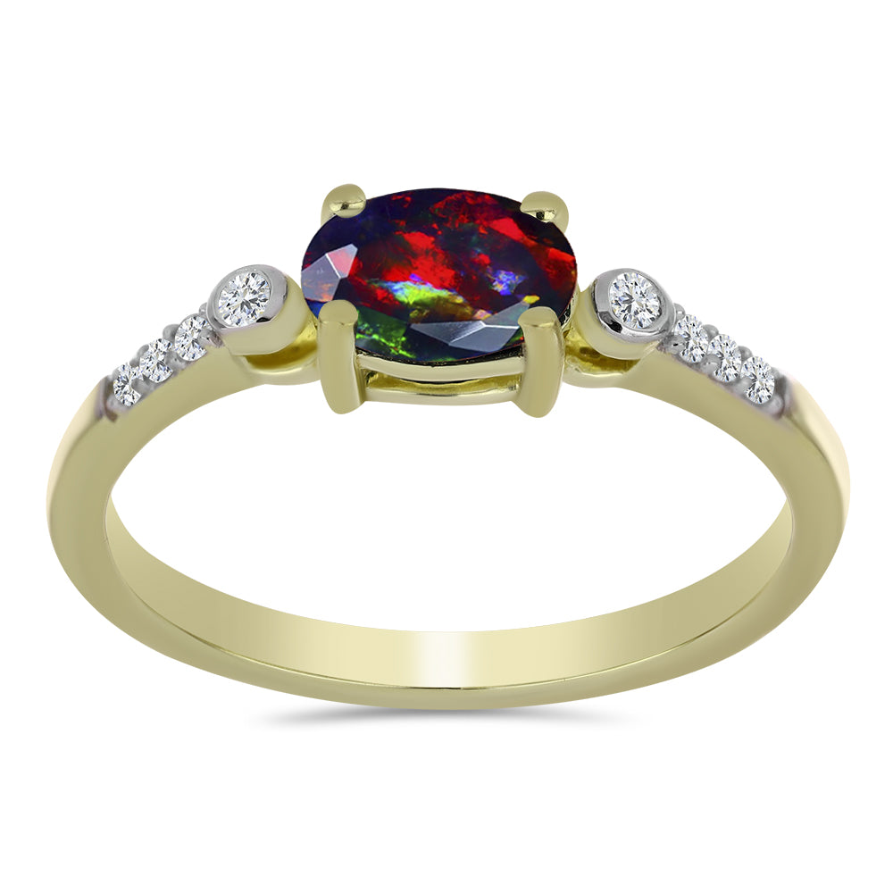 Pozlacený Stříbrný Prsten s Půlnočně Černým Etiopským Opálem z Lega Dembi a Bílým Topazem 3 