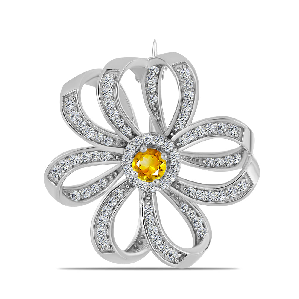 Stříbro 925/1000 - Brož s Uralským Citrínem a Bílým Topazem - Karátové číslo: 0.84. přibližná hmotnost: 4.48 gramů 1 