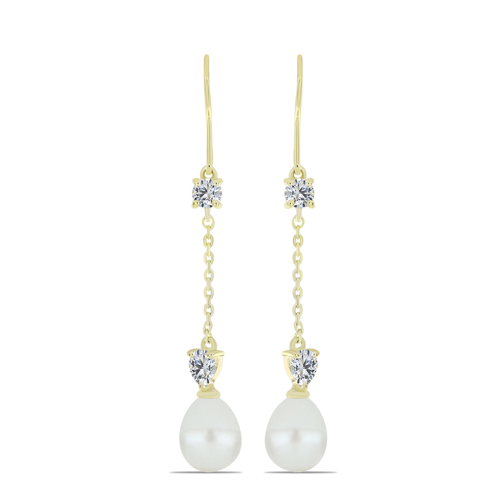 Pozlacené Stříbro 925/1000 - Náušnice s Bílou Sladkovodní Perlou a Bílým Topazem - Karátové číslo: 11.32. přibližná hmotnost: 4.24 gramů 1 