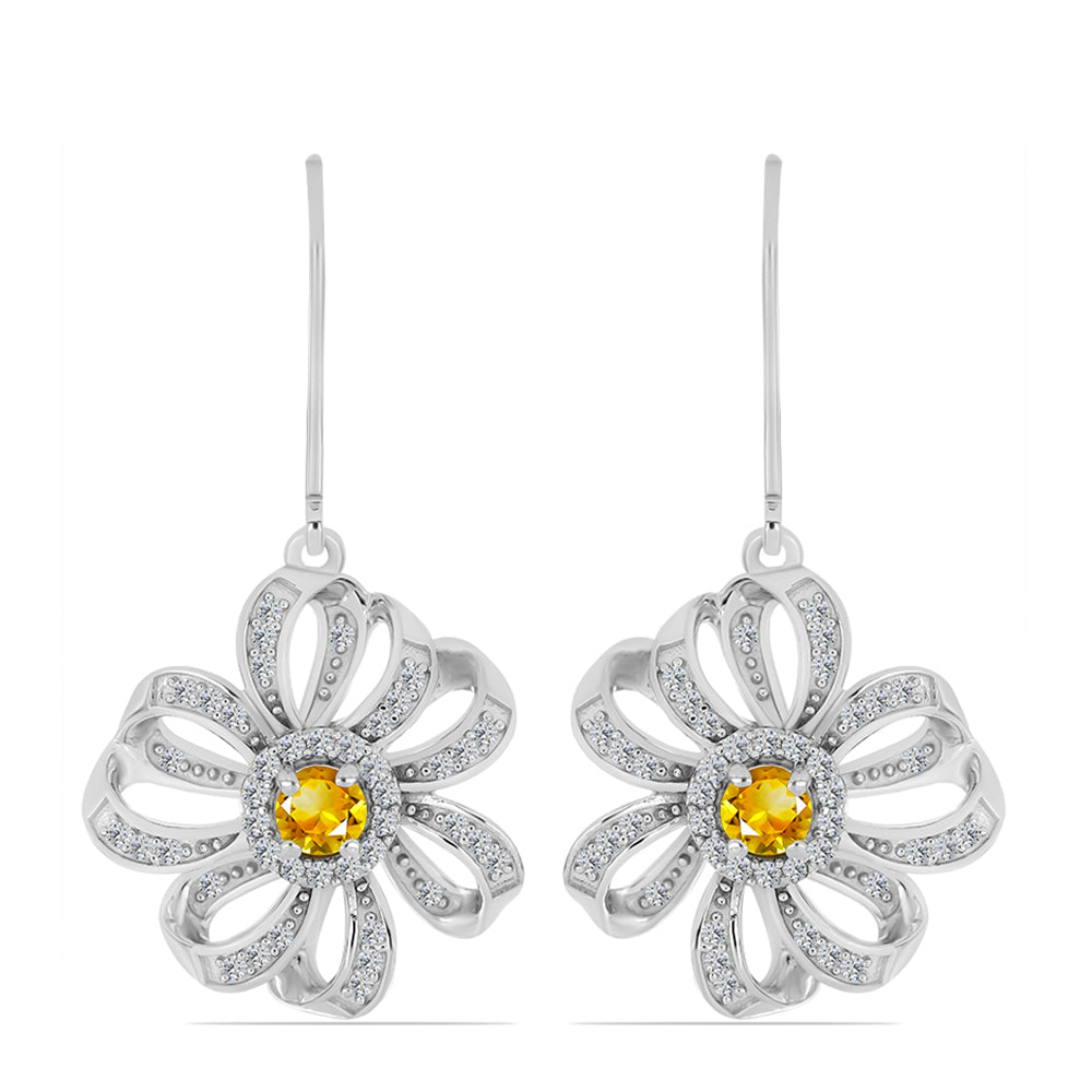 Stříbro 925/1000 - Náušnice s Uralským Citrínem a Bílým Topazem - Karátové číslo: 1.21. přibližná hmotnost: 7.33 gramů 1 